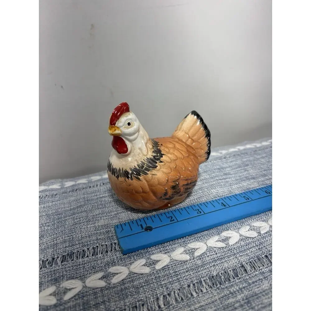 Vintage Ceramic Hen Chicken Figurine Brown Red Farmhouse Country Kitchen Decor